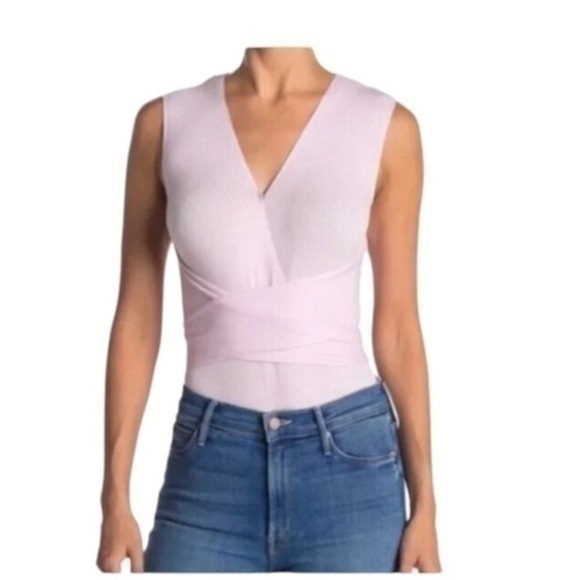 BCBGeneration Surplice Neck Gathered Waist Knit Bodysuit Small Lilac NWT NEW - Picture 1 of 10